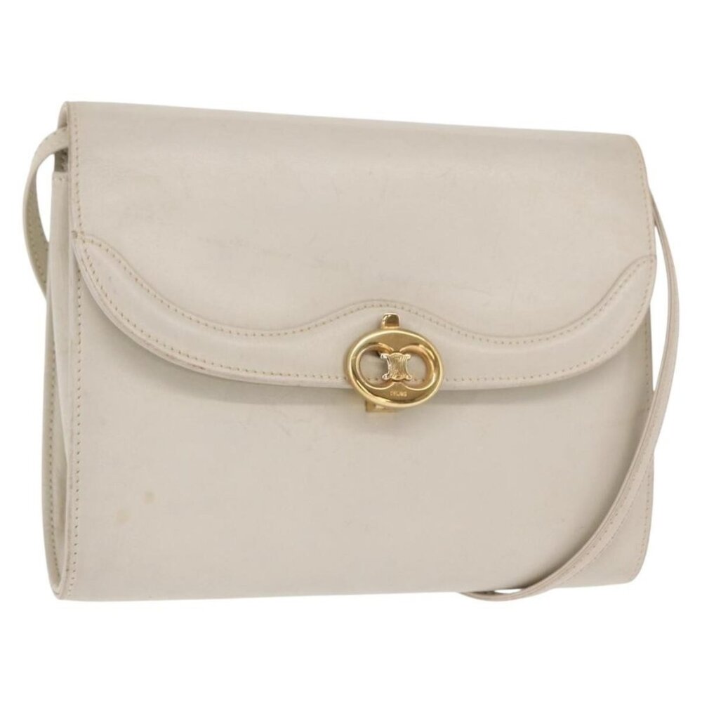 Authentic CELINE Shoulder Bag Leather Ivory Gold